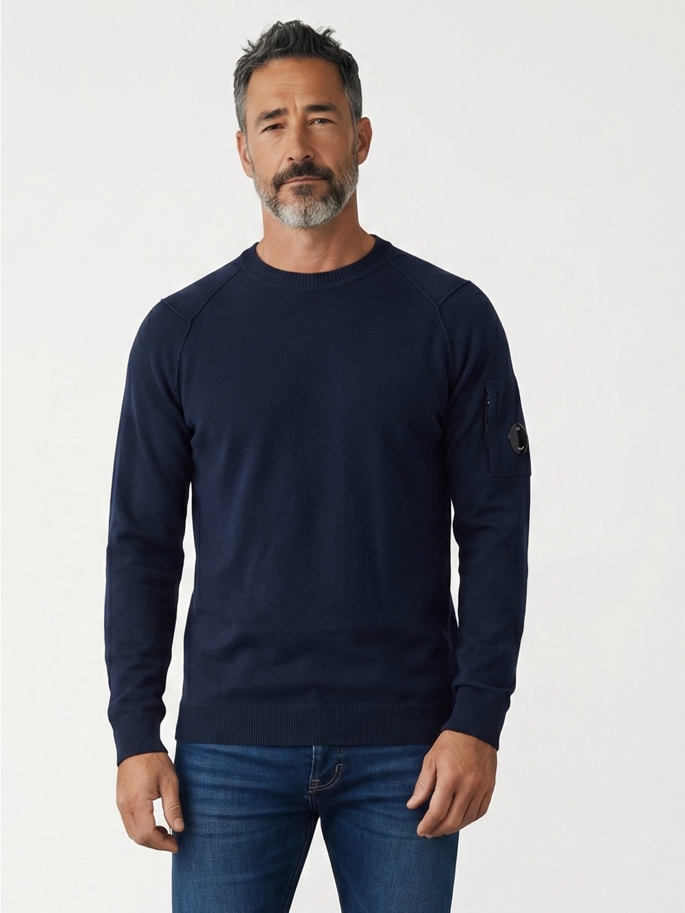 C.P. COMPANY MEN'S SEA RIB COTTON NAVY CREWNECK KNIT MEDIUM SWEATER